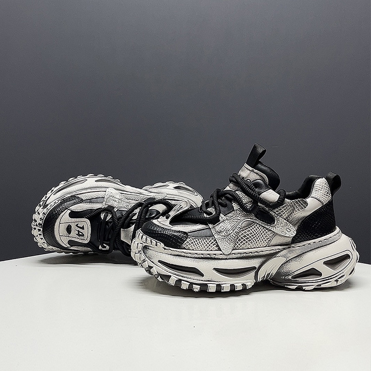 厚底秋季潮鞋真皮男士运动鞋秋冬款欧洲站男鞋做旧擦色老爹鞋男款