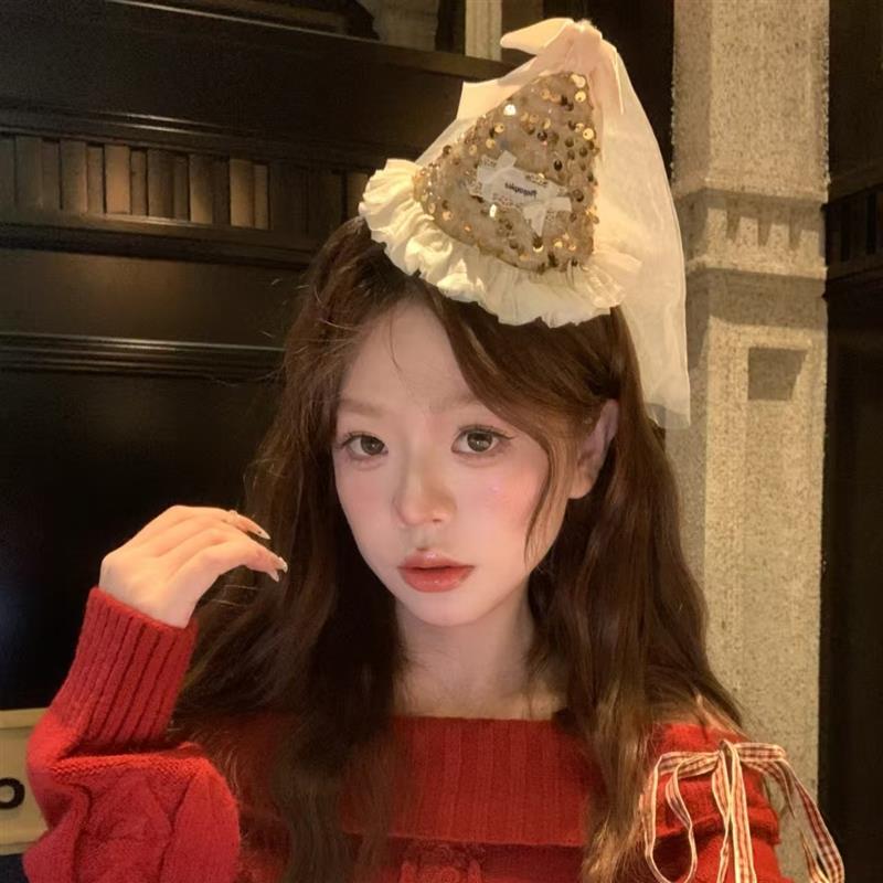 丝绒蝴蝶结金色亮片圣诞夹拍照道具氛围感生日卡饰头饰