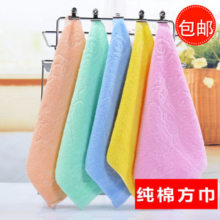 纯棉小方巾毛巾儿童洗脸幼儿园擦手巾全棉素色带挂钩手帕柔软吸水