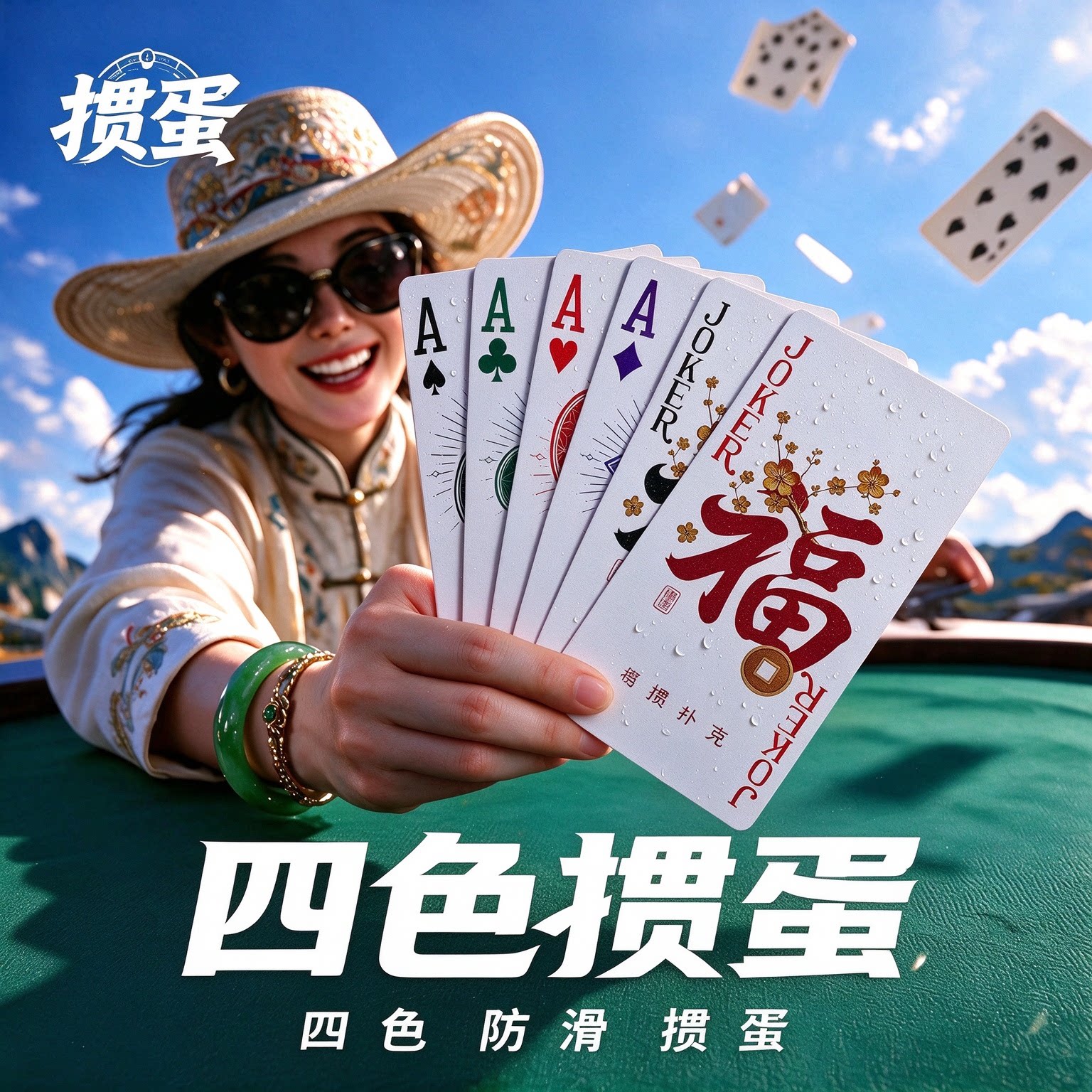 掼蛋专用四色细长扑克牌加硬纸质防折耐用高端颜值打不烂超耐磨