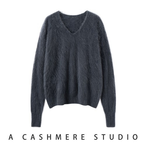 一线成衣V领拉绒100山羊绒衫毛衣