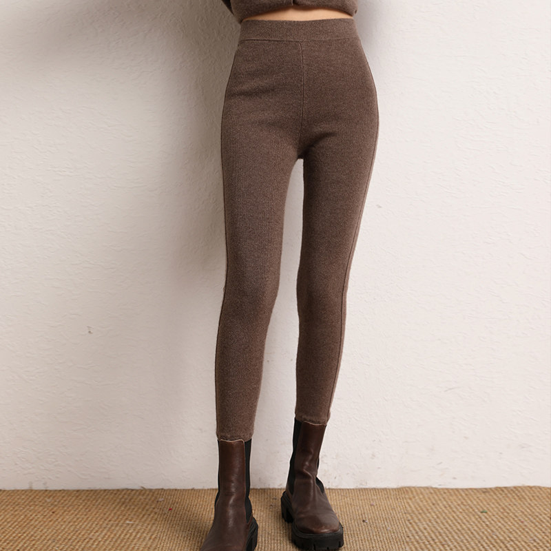 高腰提臀山羊绒针织打底裤女纯色羊毛紧身小脚裤保暖加厚外穿裤子