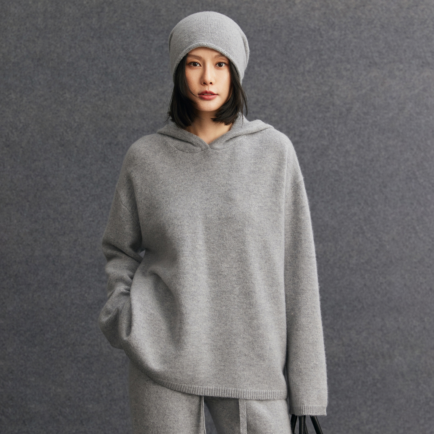 双股加厚连帽羊绒衫女休闲毛衣