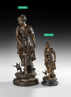 养鸡村姑工艺品鸿鑫雕塑黄铜欧式