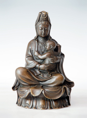 铜雕送子观音像FX105106中式工艺品客厅书房佛堂玄关家居桌面摆件