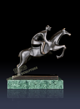 鸿鑫雕塑黄铜人物抽象马术摆件