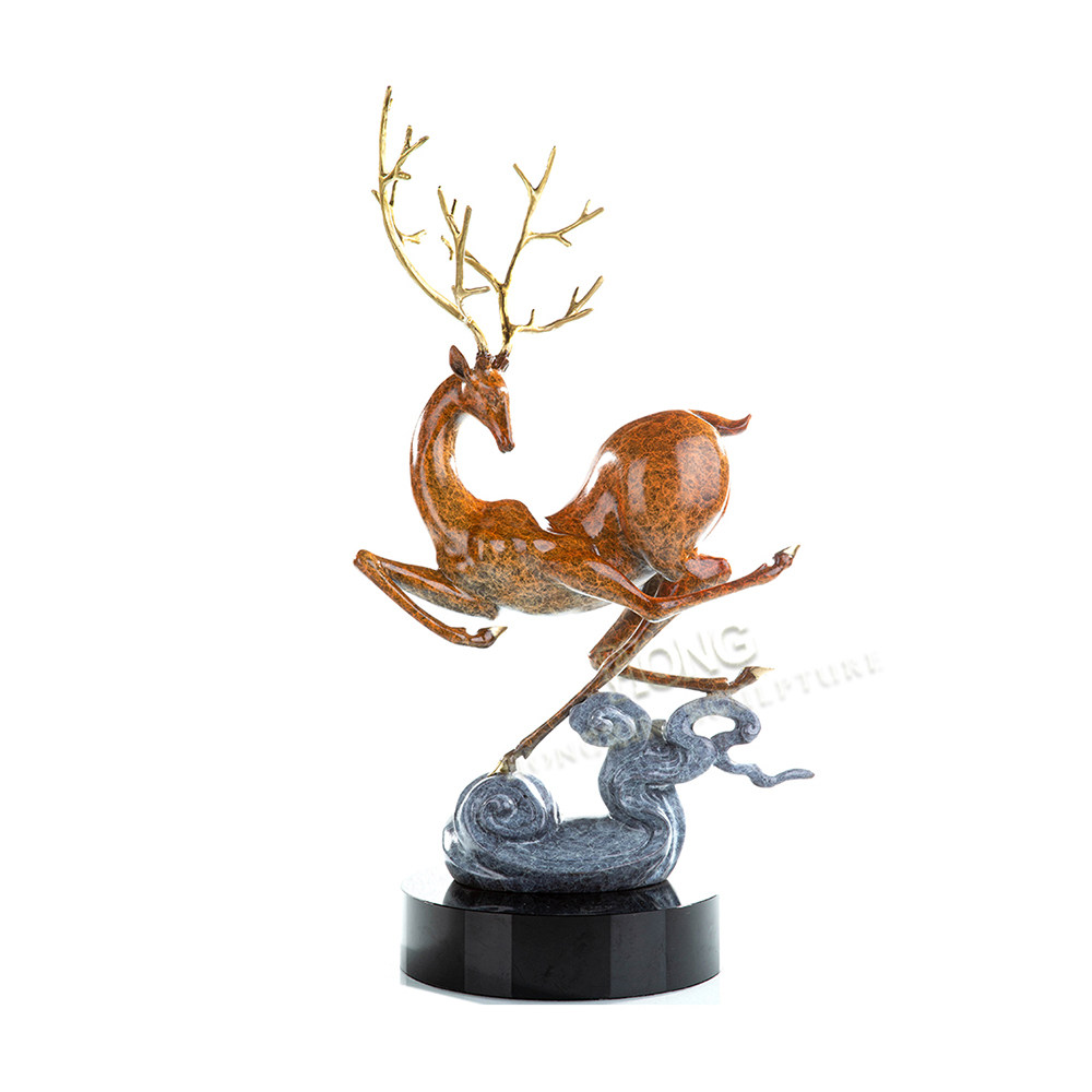 铜雕一鹿高升JD179BC高档斑斓彩工艺品酒关玄柜书房家居桌面摆件