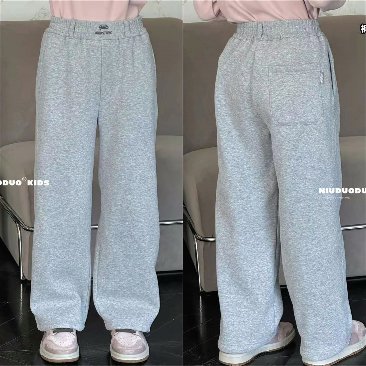 牛哆哆童装2025男童女童阔腿直筒裤时尚一体绒休闲裤可束口37689