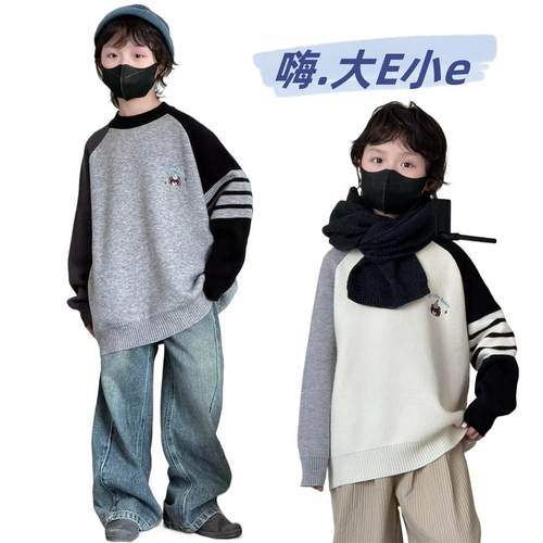 针织衫2024冬新款保暖男童拼色
