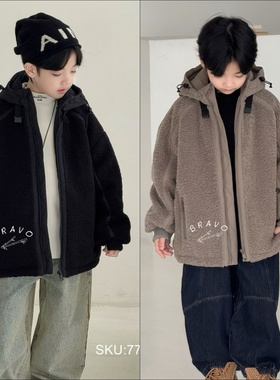 布芮欧童装2025冬新款男女童厚实毛绒外套拼接夹棉保暖棉服77032