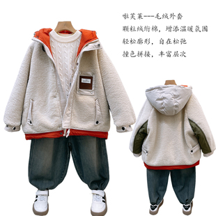 啦芙莱2024冬男童女童羊羔绒夹棉外套加厚保暖潮流帅气派克服6503