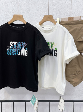 牛哆哆2025夏男童女童字母印花短袖T恤儿童透气百搭宽松上衣37312