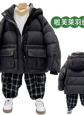 啦芙莱2024冬男童女童洋气连帽加厚羽绒服中大童90白鸭绒外套6592