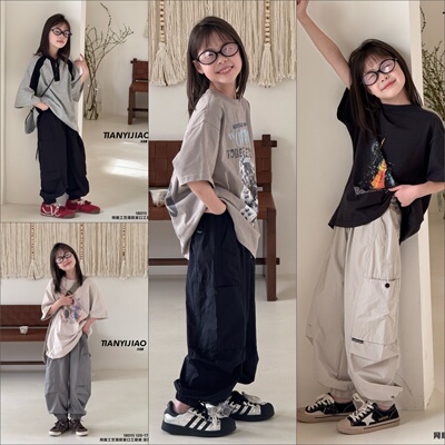 天依角童装2026夏男童女童速干裤中大童网眼薄款束口工装裤18015