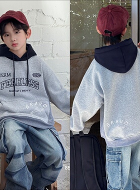 布芮欧童装2025冬男童女童加绒连帽卫衣中大童保暖帽衫外套86628