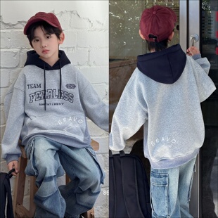 布芮欧童装2025冬男童女童加绒连帽卫衣中大童保暖帽衫外套86628