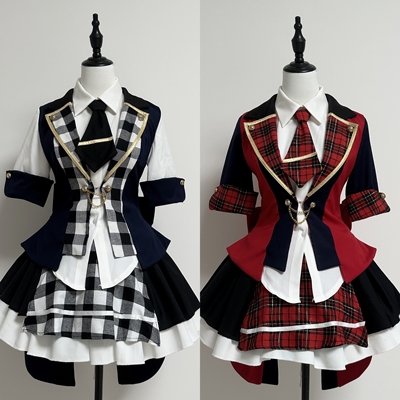 【甜蜜魔法】尾款AKB0048袭名组渡边麻友红黑格黑白格打歌服cos服