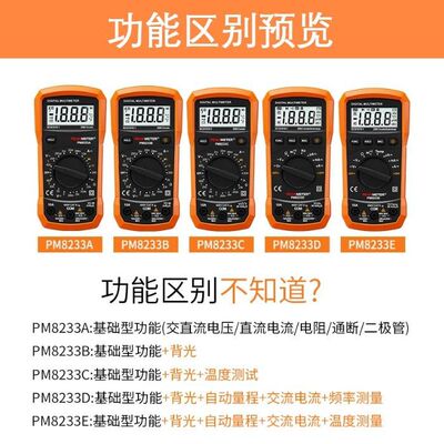 华谊PEAKMETER-PM8233A基础数字万用表电工家用维修检验测量多用