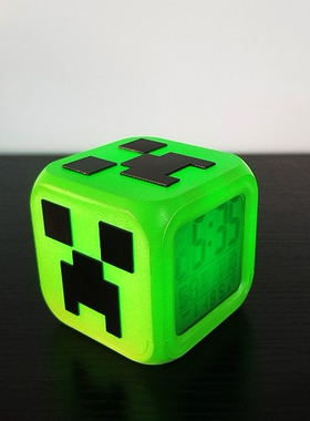 我的世界周边苦力怕创意3D立体小闹钟LED小夜灯电子钟床头气氛灯