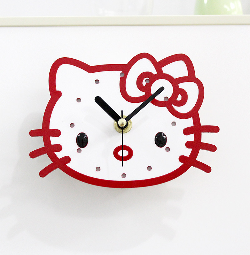 可爱hellokitty凯蒂猫冰箱钟创意冰箱贴留言贴磁性吸粘挂钟表家饰