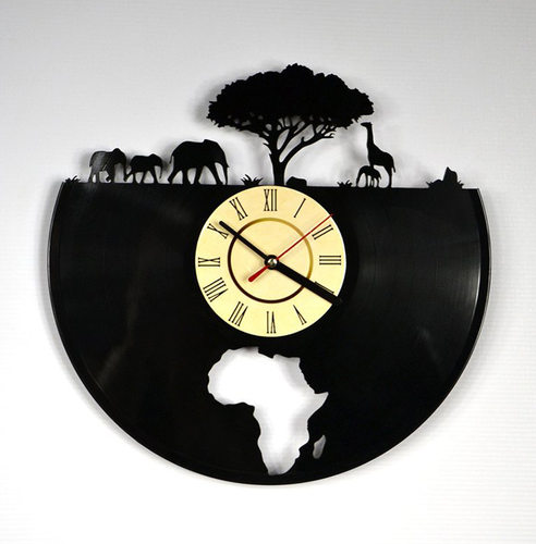 黑胶唱片挂钟Vinyl Wall Clock 创意复古非洲动物大象黑胶唱片钟