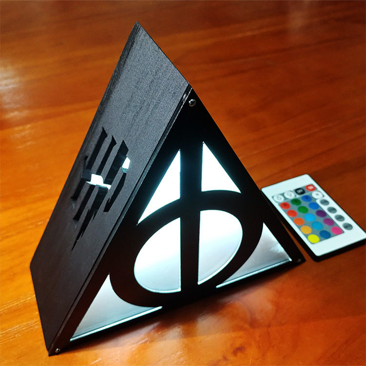 复古创意哈利波特3D立体木质小夜灯遥控LED灯桌面座三角形台灯