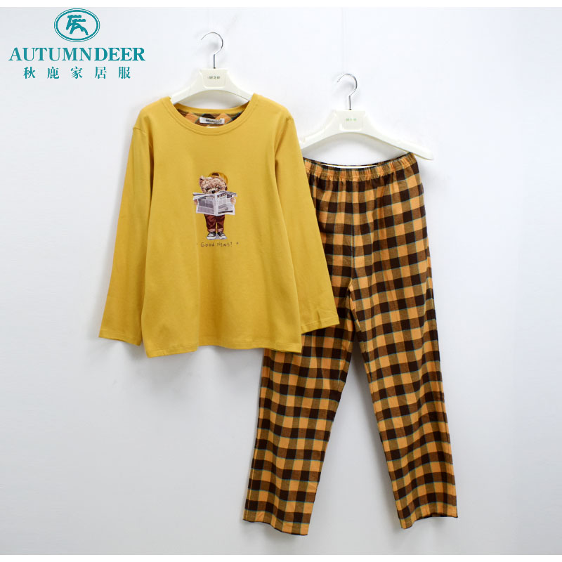 秋鹿睡衣秋季新款女士纯棉长袖卡通熊长袖套头休闲可爱学生家居服