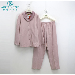 秋鹿睡衣秋冬季 家居服 新品 女士柔软舒适棉感绒提花青棵领宽松时尚