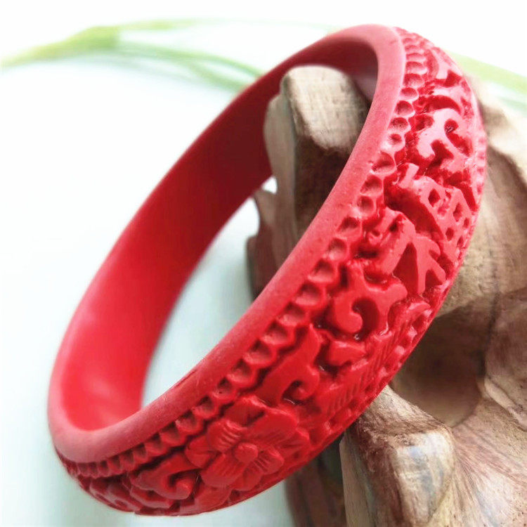 雕刻福字珊瑚手镯玫瑰花开富贵幸福牡丹镯子恋人情侣女士圈口602m