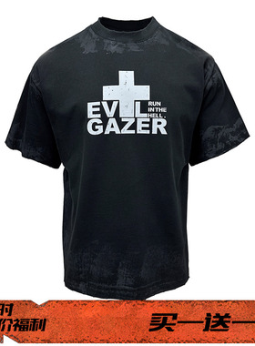 EVIL GAZER 复古做旧new vintage刷漆脏染十字架印花宽松短袖T恤