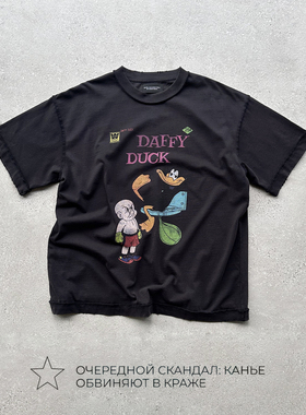 EVIL GAZER复古做旧vintage达菲鸭康丽印花铁锈黑宽松短袖T恤tee