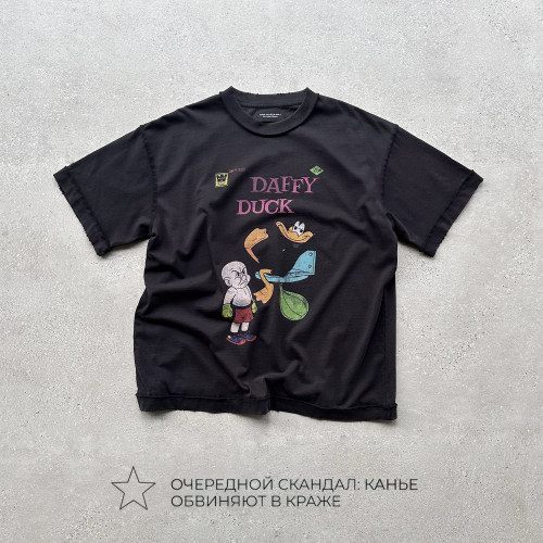 EVIL GAZER复古做旧vintage达菲鸭康丽印花铁锈黑宽松短袖T恤tee