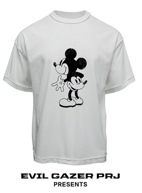 EVIL GAZER 复古水洗做旧黑色new vintage卡通印花宽松短袖T恤男
