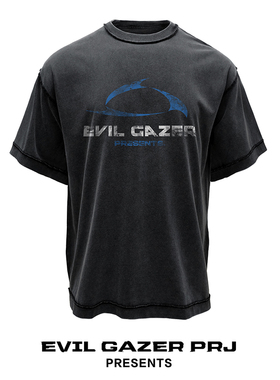 EVIL GAZER 复古洗水做旧vintage蜡染黑色几何旋涡宽松短袖T恤