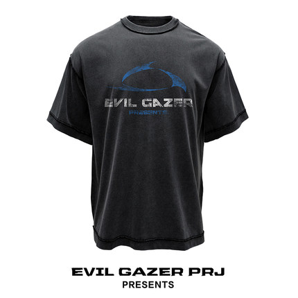 EVIL GAZER 复古洗水做旧vintage蜡染黑色几何旋涡宽松短袖T恤