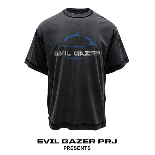 EVIL GAZER 复古洗水做旧vintage蜡染黑色几何旋涡宽松短袖T恤