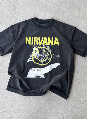 EVIL GAZER 复古洗水做旧涅槃乐队科本kurt cobain黑色短袖T恤