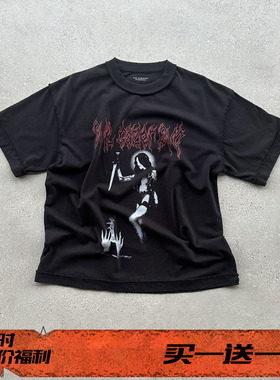 EVIL GAZER复古做旧vintage女巫康丽印花黑色宽松短袖T恤tee