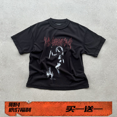 EVIL GAZER复古做旧vintage女巫康丽印花黑色宽松短袖T恤tee