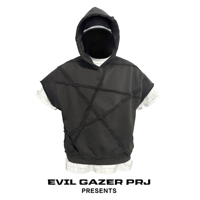 EVIL GAZER 拼接毛边dirtyfit暗黑做旧废土风格无袖连帽卫衣帽衫
