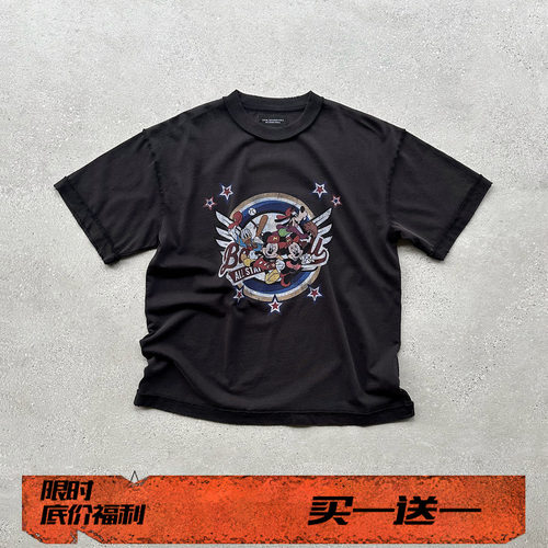 EVIL GAZER复古做旧newvintage米奇康丽印花铁锈黑宽松短袖T恤tee