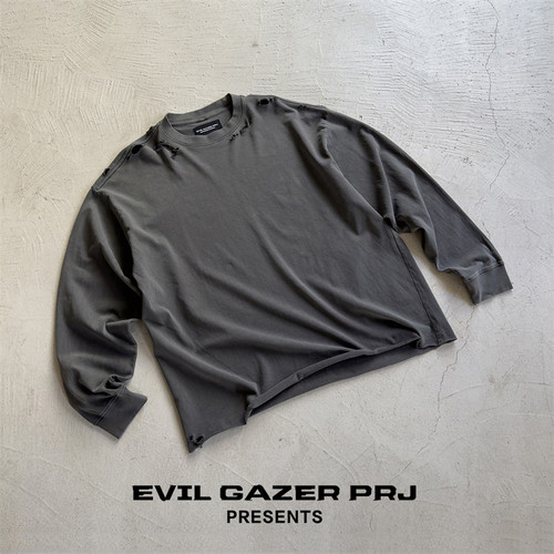 EVIL GAZER 水洗复古做旧vintage破洞内搭clean fit宽松长袖T恤男