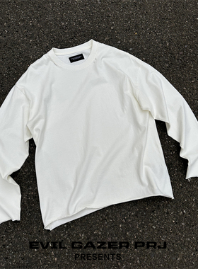 EVIL GAZER 水洗vintage打底纯色内搭宽松磨破卷边长袖T恤男