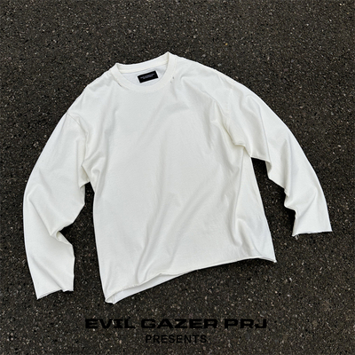 EVIL GAZER 水洗vintage打底纯色内搭宽松磨破卷边长袖T恤男