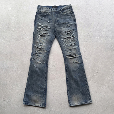 EVIL GAZER 蛇纹拼皮dirtyfit刀割破洞微喇叭做脏修身低腰牛仔裤