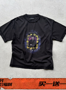 EVIL GAZER复古做旧vintage骷髅十字架印花铁锈黑宽松短袖T恤tee