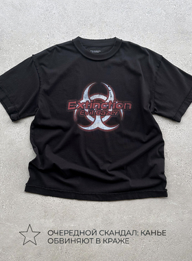 EVIL GAZER复古做旧vintage生化危机印花黑色宽松短袖T恤tee