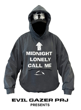 EVIL GAZER标语印花复古水洗磨破洞boxy短款宽松卫衣男dirtyfit风