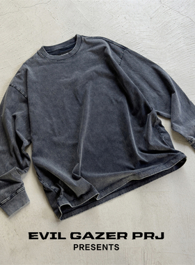 EVIL GAZER 水洗做旧vintage蜡染炒色内搭dirtyfit宽松长袖T恤男