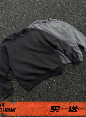 EVIL GAZER宽松磨破坏上帝灰色套头圆领卫衣男vibe风clean fit